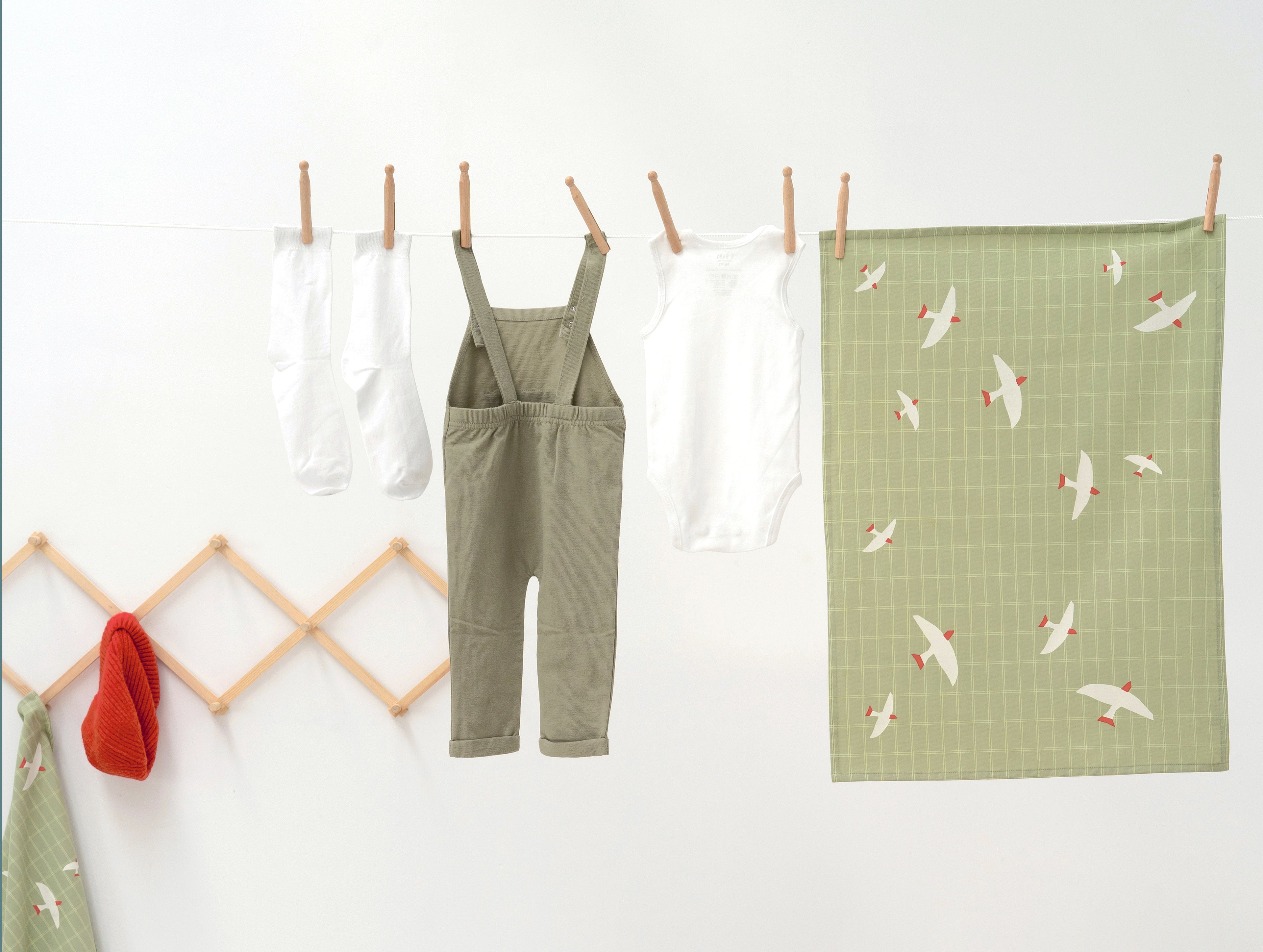 Theedoek vogels groen - biologisch katoen Jurianne Matter