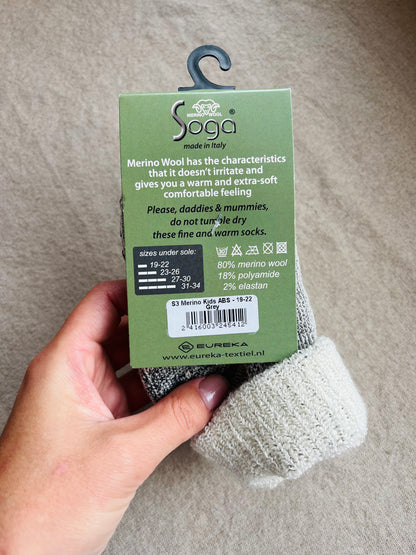 Merino wollen kindersokken met anti slip - maat 19-22