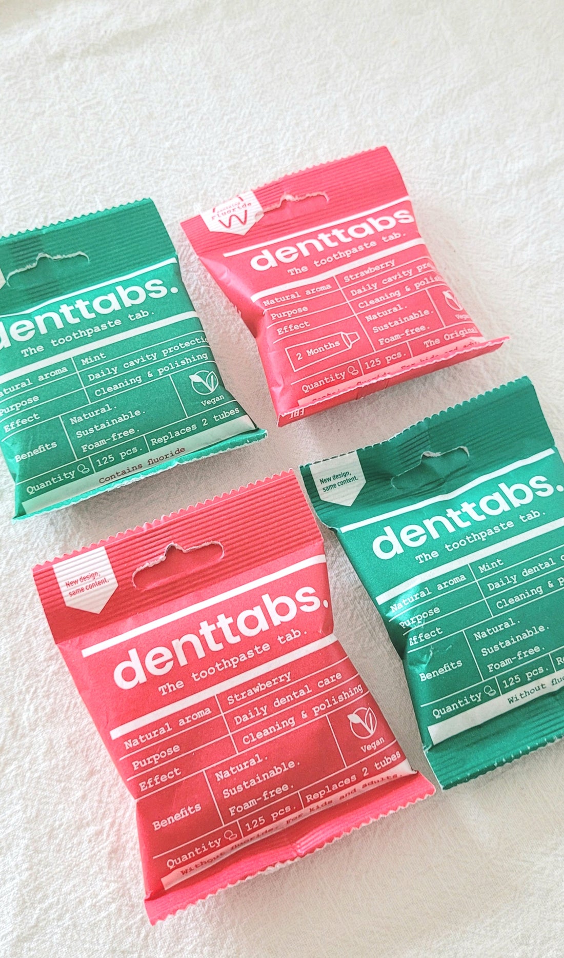 Denttabs tandenpoetstabletten aardbei met/zonder fluoride