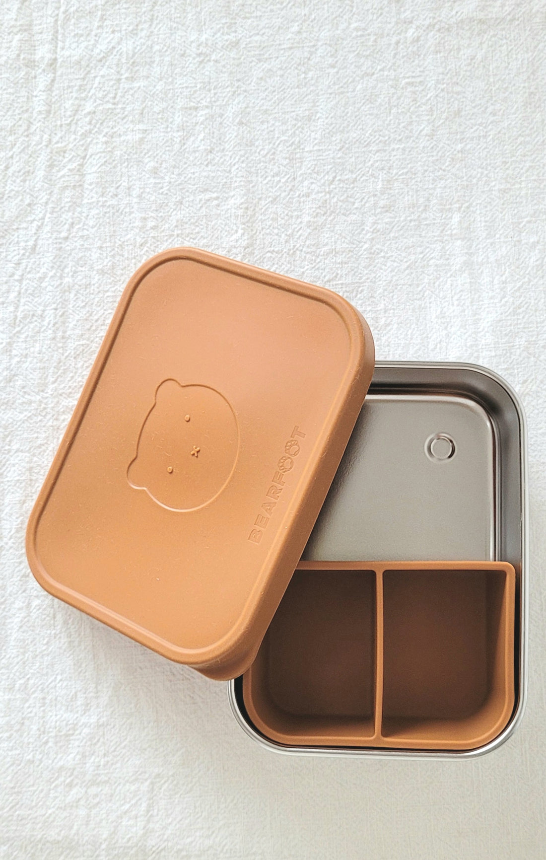RVS lunchbox met siliconen deksel bruin