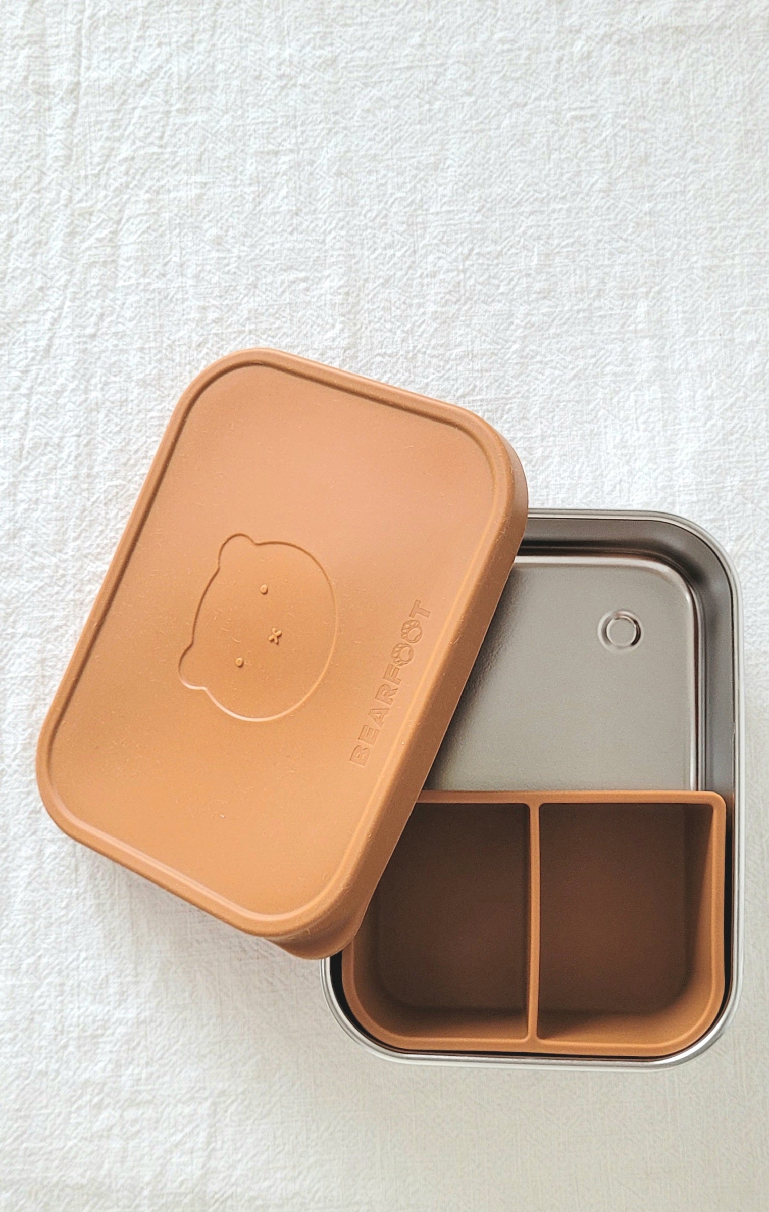 RVS lunchbox met siliconen deksel bruin