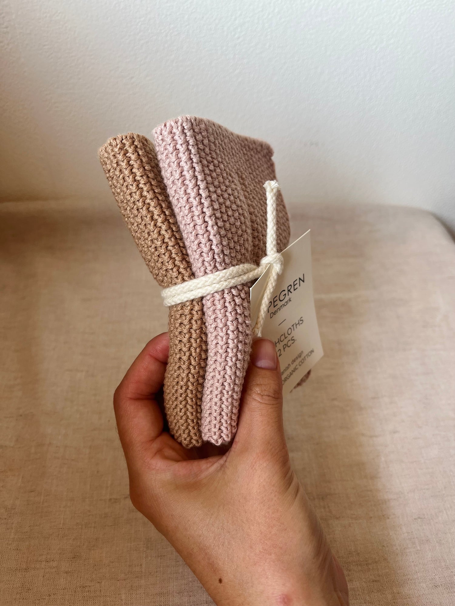 Set van 2 gebreide vaatdoekjes - macaroon
