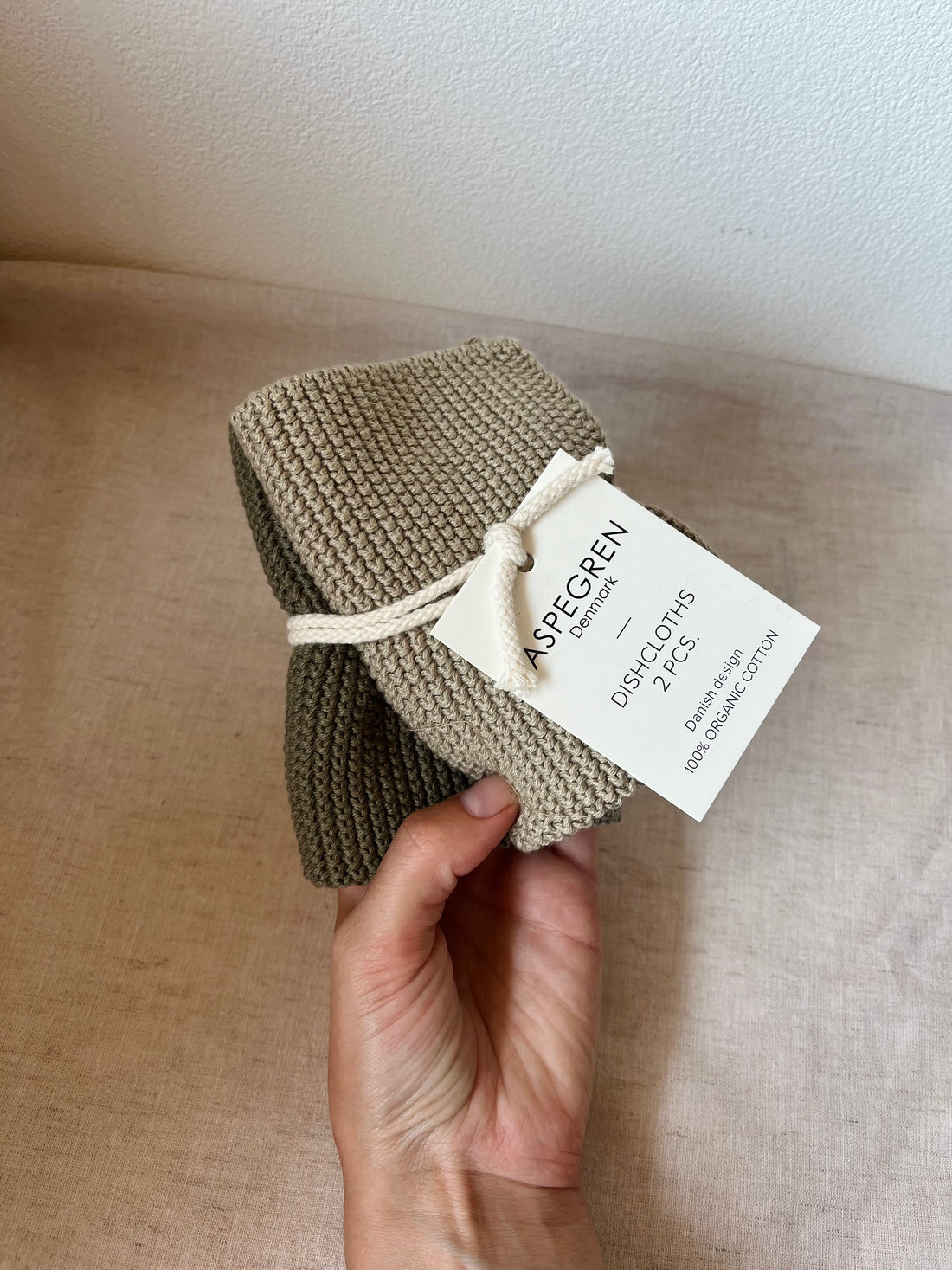 Set van 2 gebreide vaatdoekjes - olive