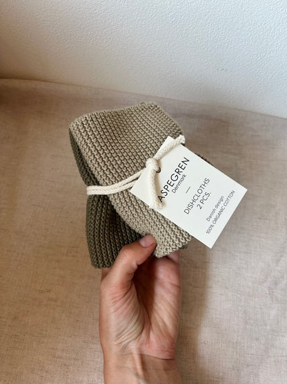Set van 2 gebreide vaatdoekjes - olive