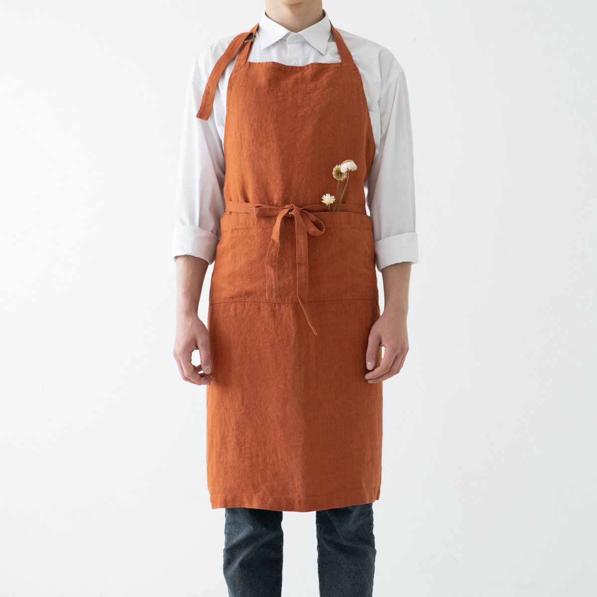 Linen Tales linnen keukenschort terracotta – 100% Linnen