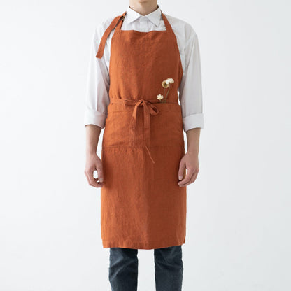 Linen Tales linnen keukenschort terracotta – 100% Linnen