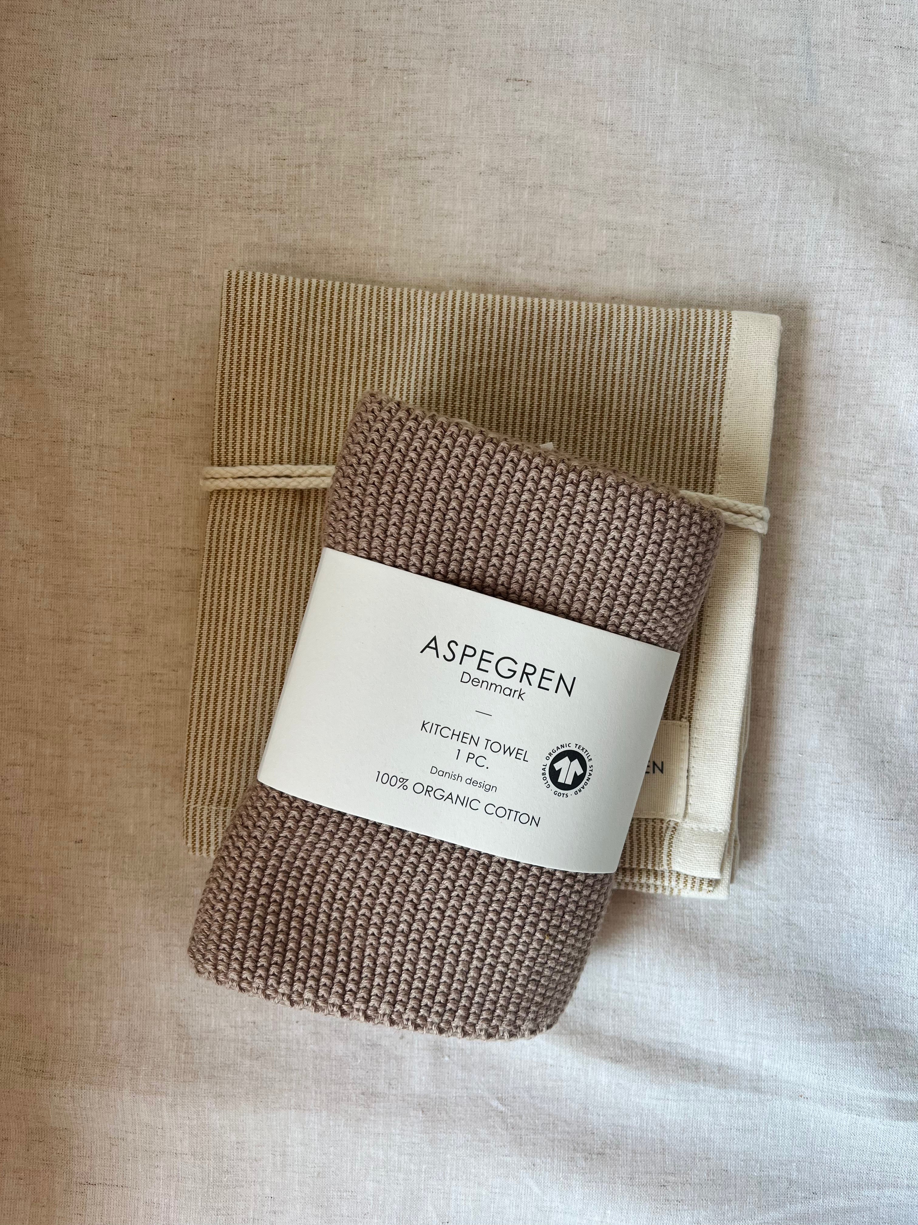 Set: gebreide keukendoek (zinc) &amp; theedoek (goldenspice)