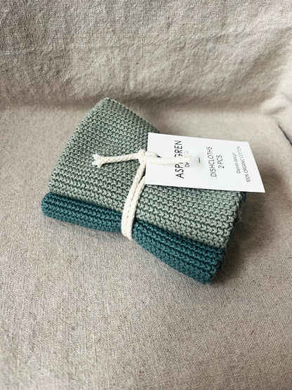Set van 2 gebreide vaatdoekjes van biologisch katoen - mint