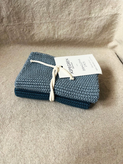 Set van 2 gebreide vaatdoekjes van biologisch katoen - blue