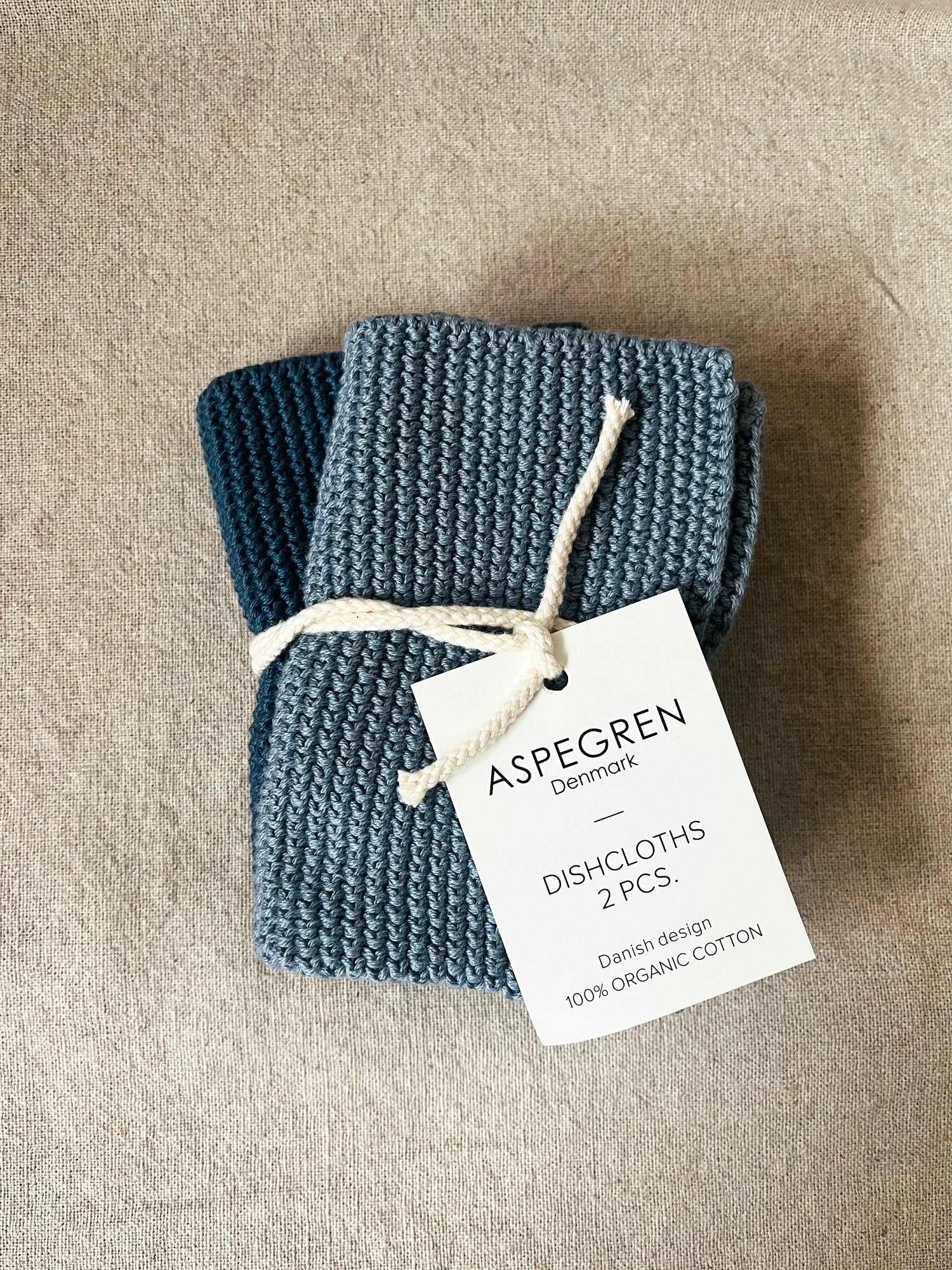 Set van 2 gebreide vaatdoekjes van biologisch katoen - blue